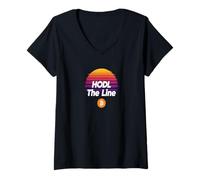 Womens HODL The line Freedom Money Crypto Power Stack Bitcoin V-Neck T-Shirt