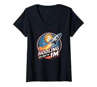 Womens HODLing my way to 1M bitcoin, HODL bitcoin crypto V-Neck T-Shirt