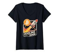 Womens HODLing my way to 500k bitcoin, HODL bitcoin crypto V-Neck T-Shirt