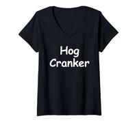 Women's Hog Cranker Funny Biker Slang Motorcycle Riding Humor Gift V-Neck T-Shirt