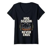 Womens Hog Hunting Feral Pig Boar Control Wild Hog Patrol Pride V-Neck T-Shirt