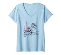 Women's Hokusai Santa Great Wave Merry Xmas PAPL14763 V-Neck T-Shirt