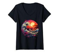 Womens Hokusai The Great Wave of Kanagawa Nippon Japan Manga Tokyo V-Neck T-Shirt