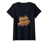 Women's Hola Amiga Friendly Spanish Phrase V-Neck T-Shirt