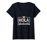 Women's Hola Estudiantes Spanish Teacher Appreciation V-Neck T-Shirt