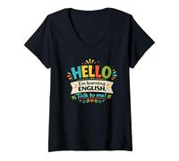 Women's Hola I'm Learning English Talk to Me Funny Language Student V-Neck T-Shirt