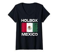 Women's Holbox Mexico Flag Distressed Mexican Pride V-Neck T-Shirt