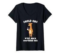 Women's Hold On Let Me Overthink This Funny Giraffe V-Neck T-Shirt