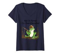 Womens Hold On Partner I'm Overstimulated Cowboy Frog V-Neck T-Shirt