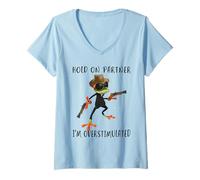 Womens Hold On Partner I'm Overstimulated Cowboy Frog V-Neck T-Shirt