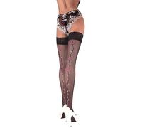 Women's Hold-Up Stockings with Red Rose Pattern Rosette - Elegant Lace Top, Double Silicone Band for Secure Fit, Sheer 20 Denier Lycra, Floral Design, Comfortable Elastic Fit, Sizes S-2XL