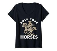Womens Hold Your Horses Cowboy Design V-Neck T-Shirt