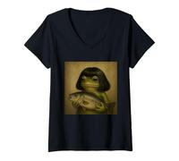 Women's Holding a Fish Weird Frog Bob Haircut Meme V-Neck T-Shirt