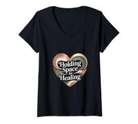 Women's Holding Space for Healing Mental Health Support Awareness V-Neck T-Shirt