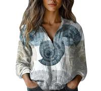 Womens Holiday Clothes Linen Shirt Women Button Down Printed Bohemian Tops Elegant Loose Long Sleeve Travel Blouse Lightweight Floral Fashion Boho T Shirts Plus Size Holiday Work Clothing