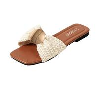 Womens Holiday Sandals Women's Square Toe Flat Thin Soled Slip Sandals With Metallic Round Toe Decoration Lightweight Design Wide Strap And Open Heel (A, 6)