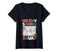 Womens Holiday Sudoku Squad Matching Christmas Squad V-Neck T-Shirt