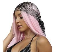 Women's Hollow Beanie Hat Bling Veil Cap Head Scarf Fishnet Stretchy Head Wrap Crystal Turban Skull Cap Headbands Hair Accessories Black