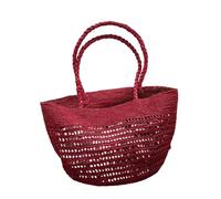Womens Hollow Handmade Raffia Woven Summer Beach Shoulder Tote Red