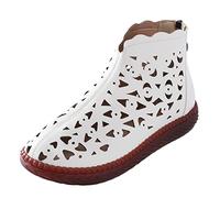 Womens Hollow Out Flat Boots With Zipper, Round Toe Leather Boot Women Hollow, Breathable Fabric Lining Comfortable Booties, Easy Slip On Side Zipper Shoes for Nashville Travel, Casual Dating