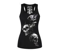 Womens Hollow Out Skull Print Workout Yoga Tank Tops Halloween Shirt, Smoke Skull 012, M
