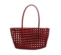 Women's Hollow Weave Tote Bag 28x18x12cm,Woven Beach & Office Bag, Foldable & Shoulder Handbag for Streetwear,Lightweight(Red)