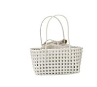 Women's Hollow Weave Tote Bag 28x18x12cm,Woven Beach & Office Bag, Foldable & Shoulder Handbag for Streetwear,Lightweight(White with Lining)