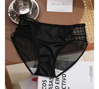Women's Hollowed-Out Satin-Finished Underwear Made from Polyester with Delicate Thin Waistband Accent (L Black)