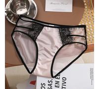 Women's Hollowed-Out Satin-Finished Underwear Made from Polyester with Delicate Thin Waistband Accent (M Pink)