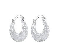 Women's Hollowed Out Woven Earrings Through Flower Metal Circle Earrings Rose Drop Earrings (Silver, One Size)