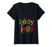 Womens Holly Xmas Jolly Groovy Funny Christmas Holidays Costume V-Neck T-Shirt