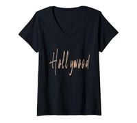Womens Hollywood Florida Vintage Elegant Design V-Neck T-Shirt