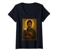 Womens Holy Catholic Icon of St. Josephine Bakhita V-Neck T-Shirt