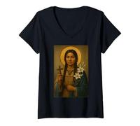 Womens Holy Catholic Icon of St. Kateri Tekakwitha V-Neck T-Shirt
