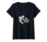 Women's Holy Mackerel I'm 64 Fish Fisherman 64th Birthday Funny V-Neck T-Shirt
