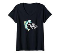 Women's Holy Mackerel I'm Sixty-Seven Fish Fisherman 67th Birthday V-Neck T-Shirt