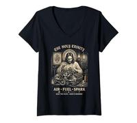 Women's Holy Trinity Air Fuel Spark Jesus Mechanic Engine V-Neck T-Shirt