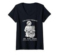 Women's Holy Trinity Air Fuel Spark Keep The Faith Keep It Running V-Neck T-Shirt