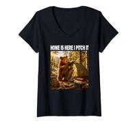 Women's Home is here I Pitch It Camper Outdoor Wilderness Shirt V-Neck T-Shirt