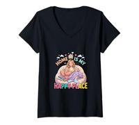 Women's Home is My Happy Place Cozy Relaxing Aesthetic V-Neck T-Shirt