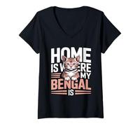Women's Home is Where My Bengal is Quote V-Neck T-Shirt
