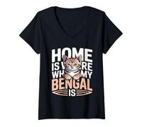 Women's Home is Where My Bengal is Quote V-Neck T-Shirt
