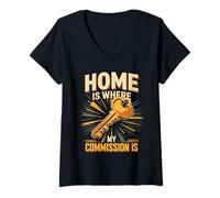 Women's Home is Where My Commission is Realtor Agent V-Neck T-Shirt