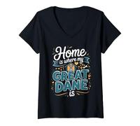 Women's Home is Where My Great Dane is Giant Dog Lover V-Neck T-Shirt