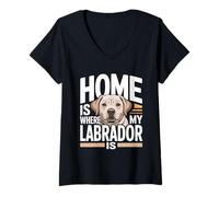 Women's Home is Where My Labrador is Retro Labrador V-Neck T-Shirt