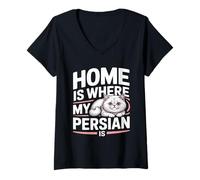 Women's Home is Where My Persian is Sunset Cat Lovers V-Neck T-Shirt