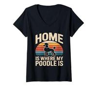 Women's Home is Where My Poodle is Dog Lover V-Neck T-Shirt