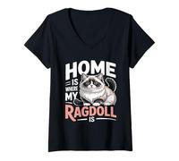 Women's Home is Where My Ragdoll is V-Neck T-Shirt