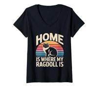 Women's Home is Where My Ragdoll is V-Neck T-Shirt