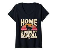 Women's Home is Where My Ragdoll is V-Neck T-Shirt